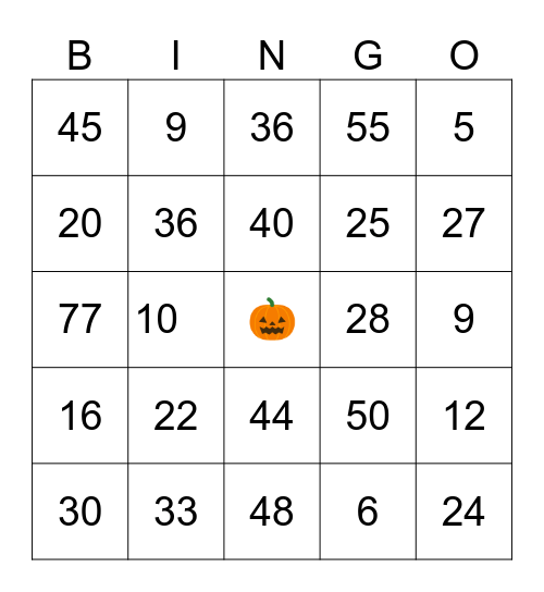 HALLOWEEN BINGO!! Bingo Card