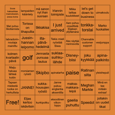 Paulan Suuri Memorial Bingo Card