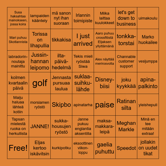 Paulan Suuri Memorial Bingo Card