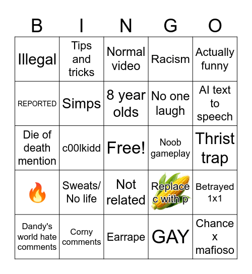 Forsaken Bingo Card
