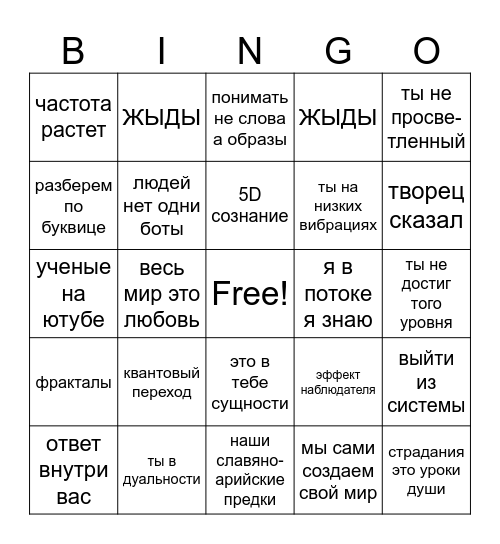 шизотерическое бинго Bingo Card