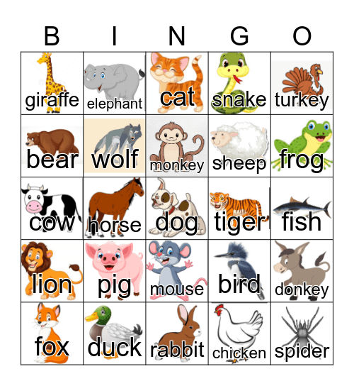 Animals Bingo Card