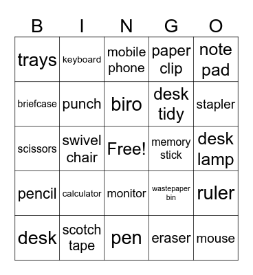 Office Equipment Bingo Card