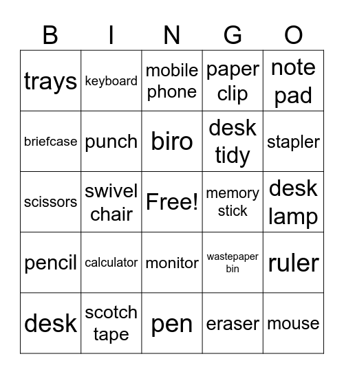 Office Equipment Bingo Card