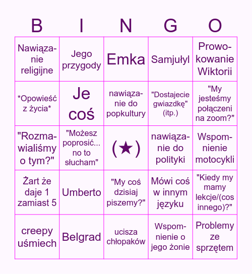 Tomek Fasolek Bingo Card