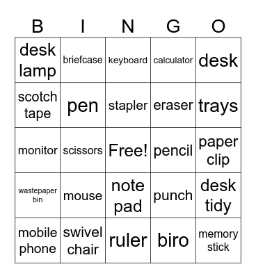 Office Environment Bingo Card