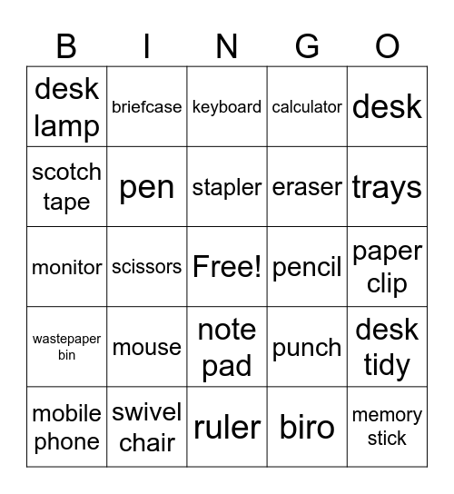 Office Environment Bingo Card