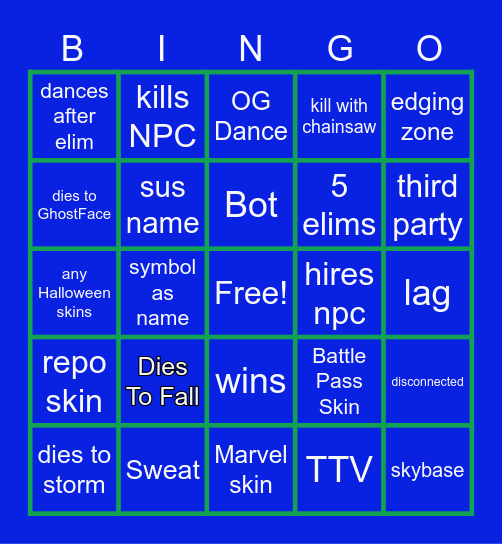 FORTNITE BINGO! Bingo Card