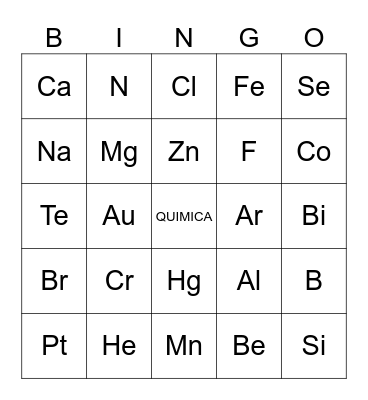 BINGO DE QUIMICA 5TO Bingo Card