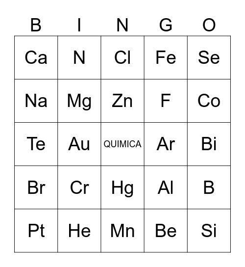 BINGO DE QUIMICA 5TO Bingo Card