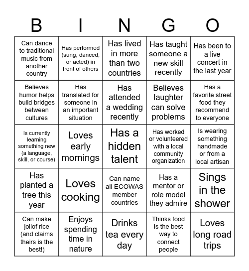 Human Bingo Sierra Leone Bingo Card