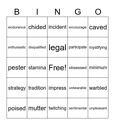 Turkey Trot Bingo Card