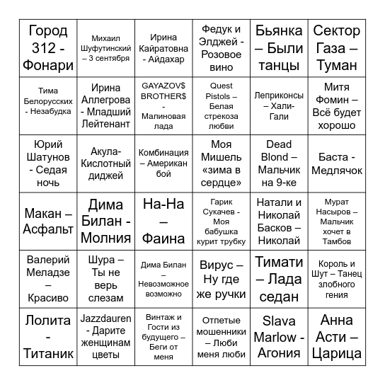 Музыкальное лото Bingo Card