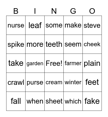 green group Bingo Card
