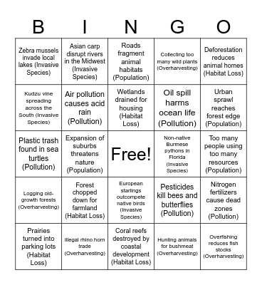 Biodiversity Bingo Card