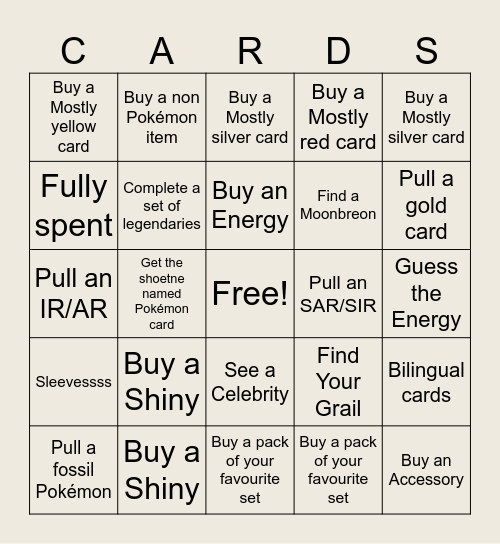 Card Show Bingo Card