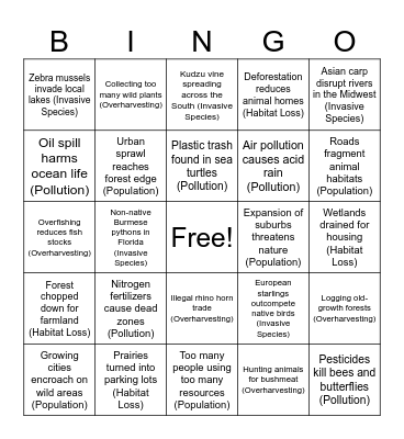 Biodiversity Bingo Card