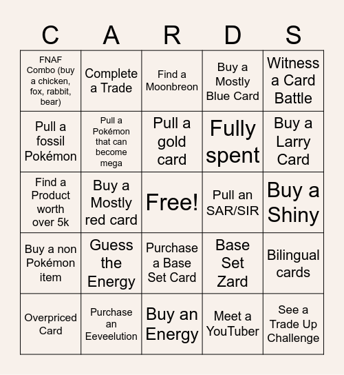 Card Show Bingo Card