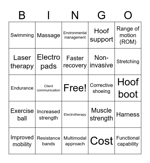 Rehabilitation Therapy Bingo Card