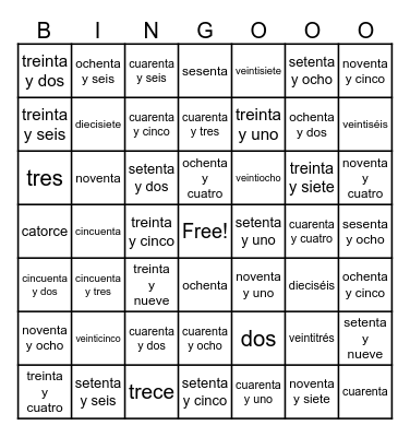 Spanish Number Bingo Card
