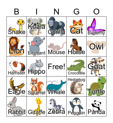 Animal Bingo Card