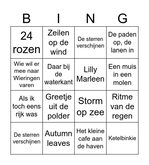 Herfstliedjes zangcirkel Bingo Card