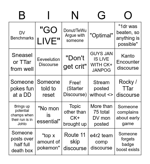 CK+ Chat Bingo Card