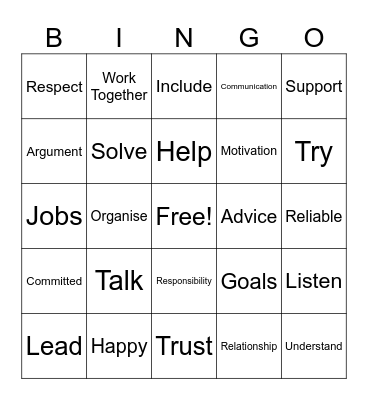 Effective Team Work Bingo Card