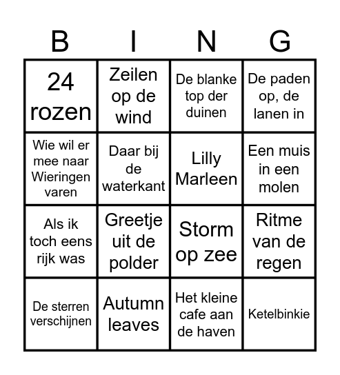 Herfstliedjes zangcirkel Bingo Card