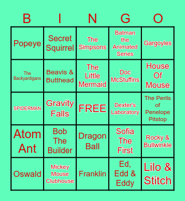 CARTOONS BINGO Card