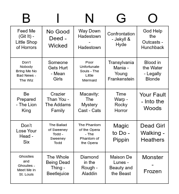 Broadway Bingo - Halloween Edition Bingo Card
