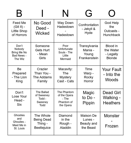 Broadway Bingo - Halloween Edition Bingo Card