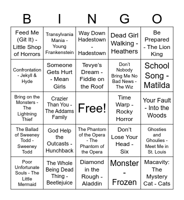 Broadway Bingo - Halloween Edition Bingo Card