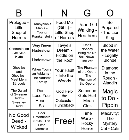 Broadway Bingo - Halloween Edition Bingo Card