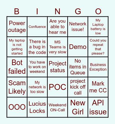 Technology Bingo Card