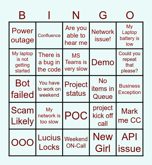 Technology Bingo Card