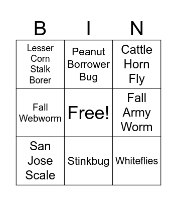 Pest Management Bingo Card