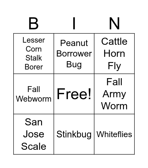 Pest Management Bingo Card