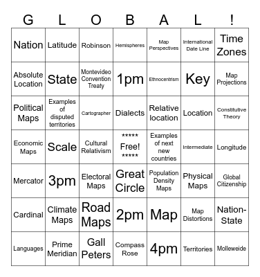 Geography Vocab Bingo Card
