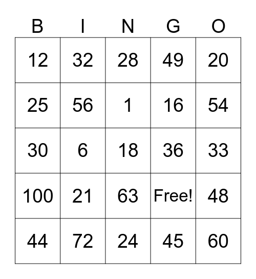 MISS. BRYNLEE’S MULTIPLICATION BINGO! Bingo Card