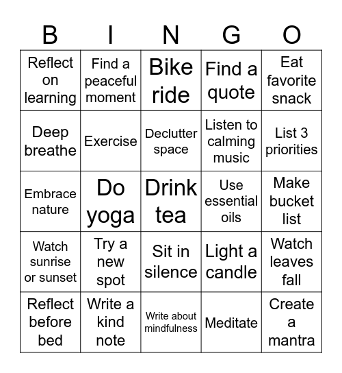 Mindful Moments Bingo Card