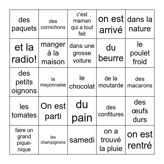 Les Cornichons, Nino Ferrer Bingo Card