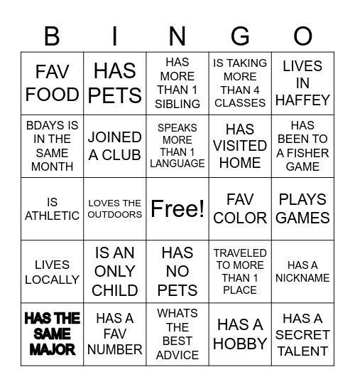 FYS BINGO Card