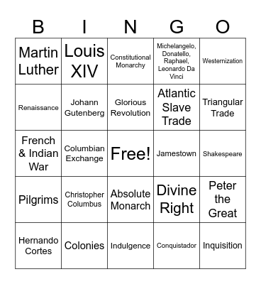 World History Bingo Card