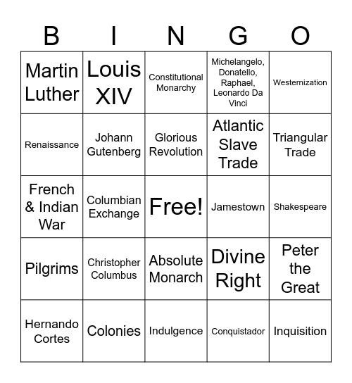 World History Bingo Card