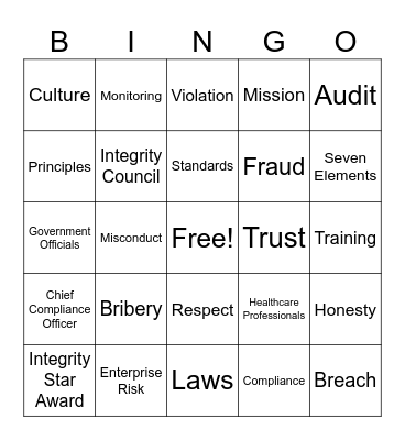 Compliance & Ethics Week Bingo Card