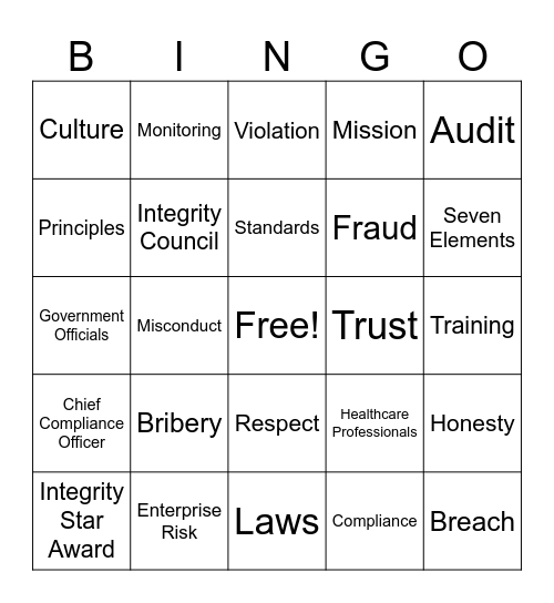 Compliance & Ethics Week Bingo Card