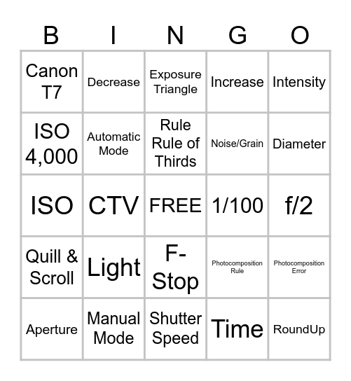 Photojournalism BINGO Card