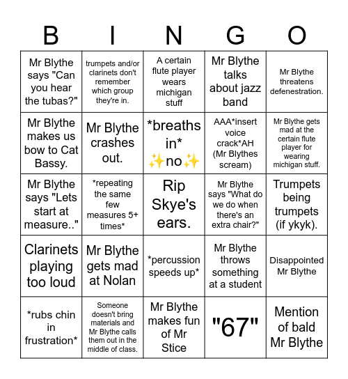 Band Bingo Card