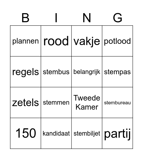Verkiezingen Bingo Card